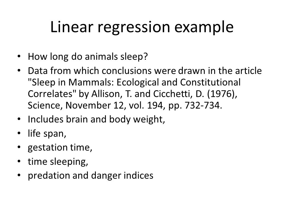 Linear regression example How long do animals sleep.