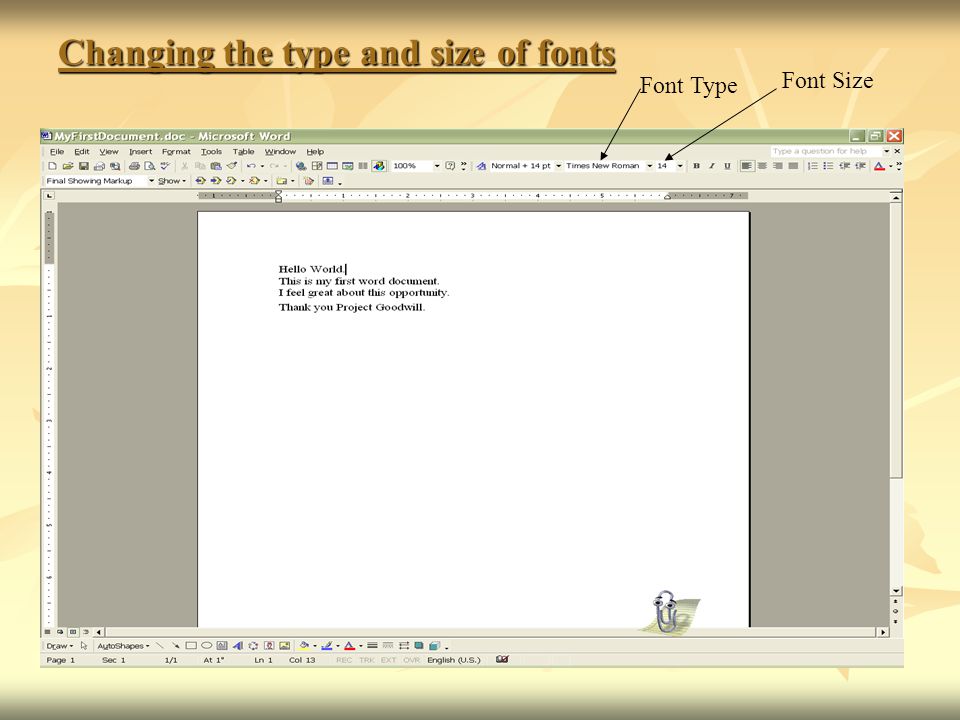 Changing the type and size of fonts Font Size Font Type