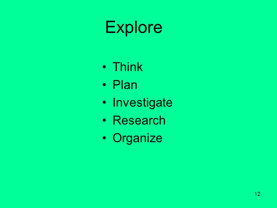 12 Explore Think Plan Investigate Research Organize