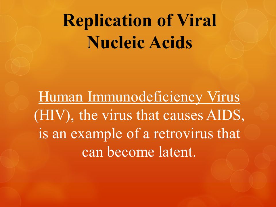 Replication of Viral Nucleic Acids Human Immunodeficiency Virus (HIV), the virus that causes AIDS, is an example of a retrovirus that can become latent.