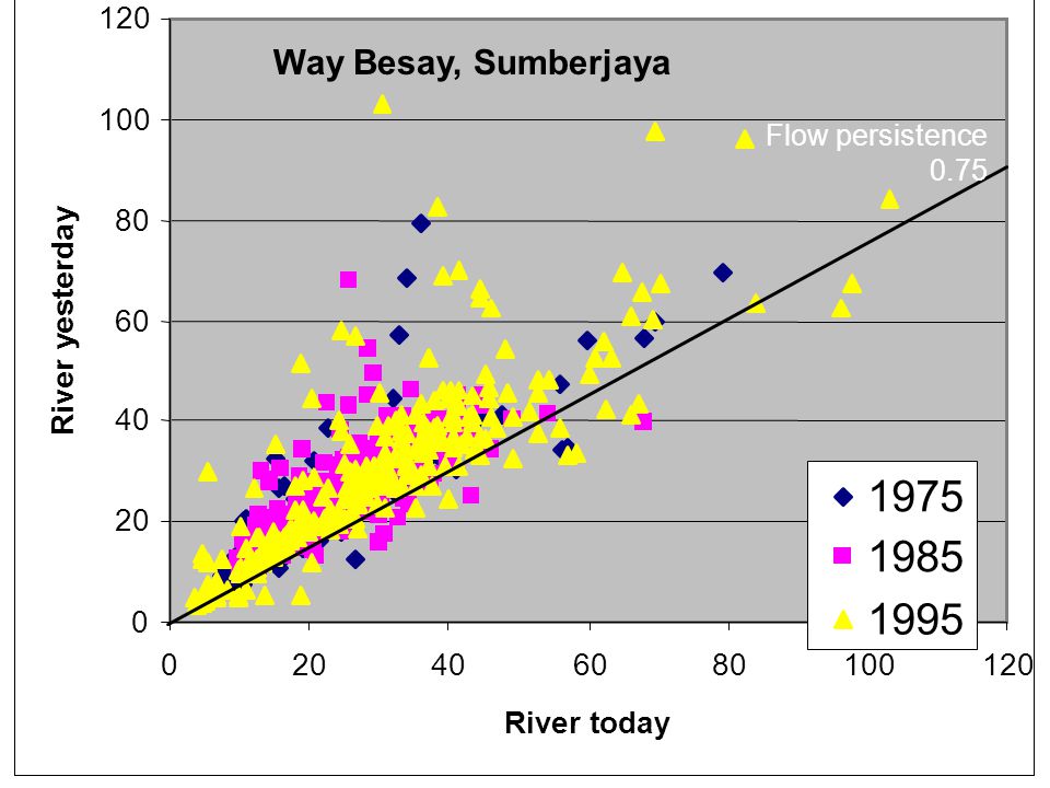 River today River yesterday Flow persistence 0.75 Way Besay, Sumberjaya