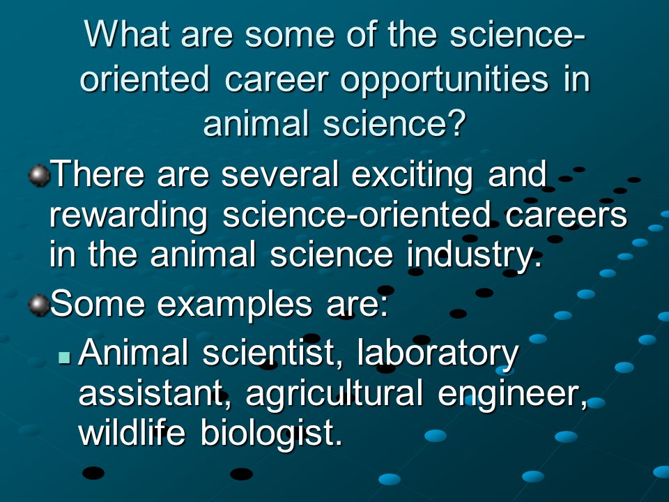 What are some of the science- oriented career opportunities in animal science.