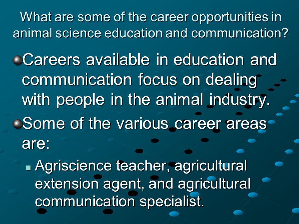What are some of the career opportunities in animal science education and communication.