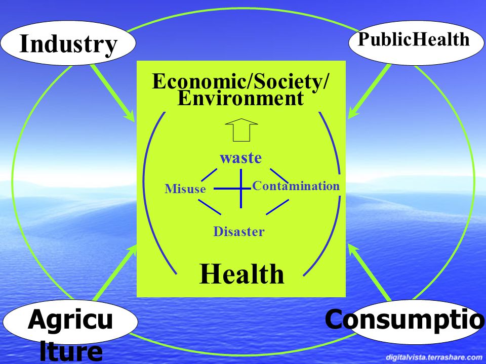Industry Agricu lture PublicHealth Waste Consumption Economic/Society/ Environment Misuse Contamination Disaster Health waste