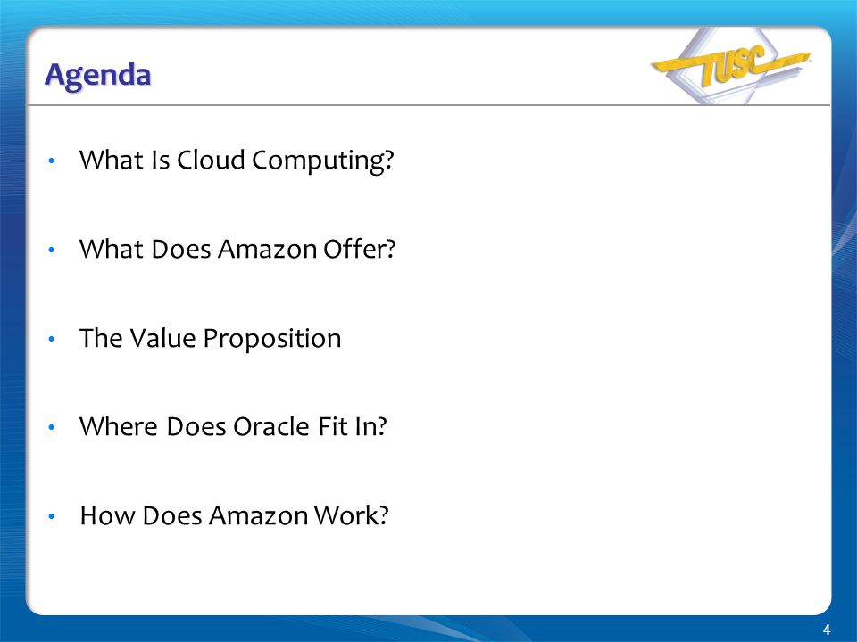 4 Agenda What Is Cloud Computing. What Does Amazon Offer.