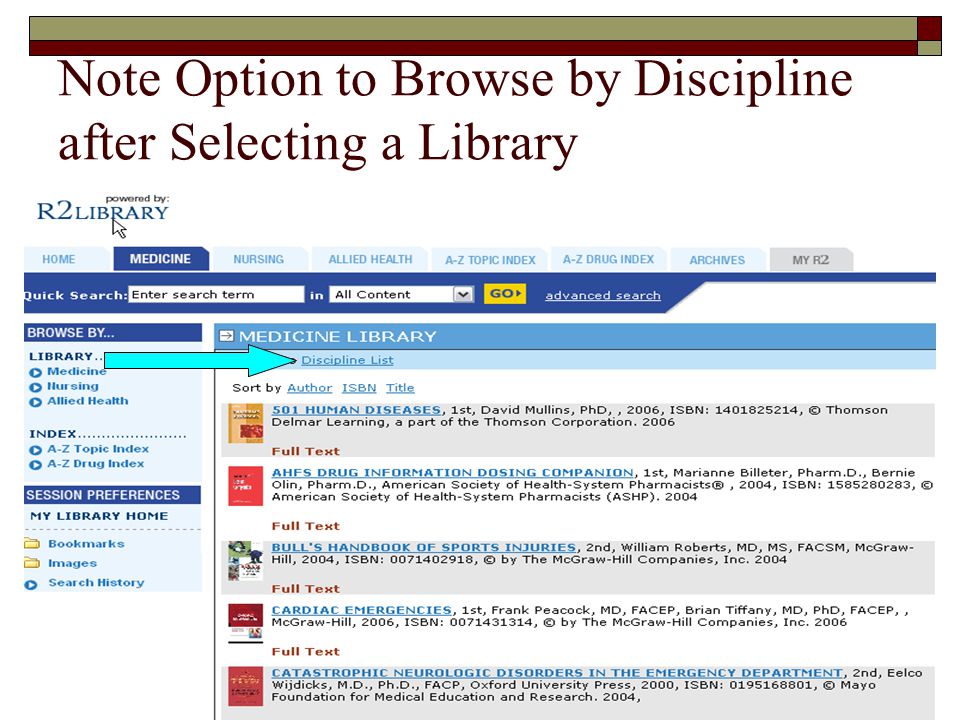 Note Option to Browse by Discipline after Selecting a Library
