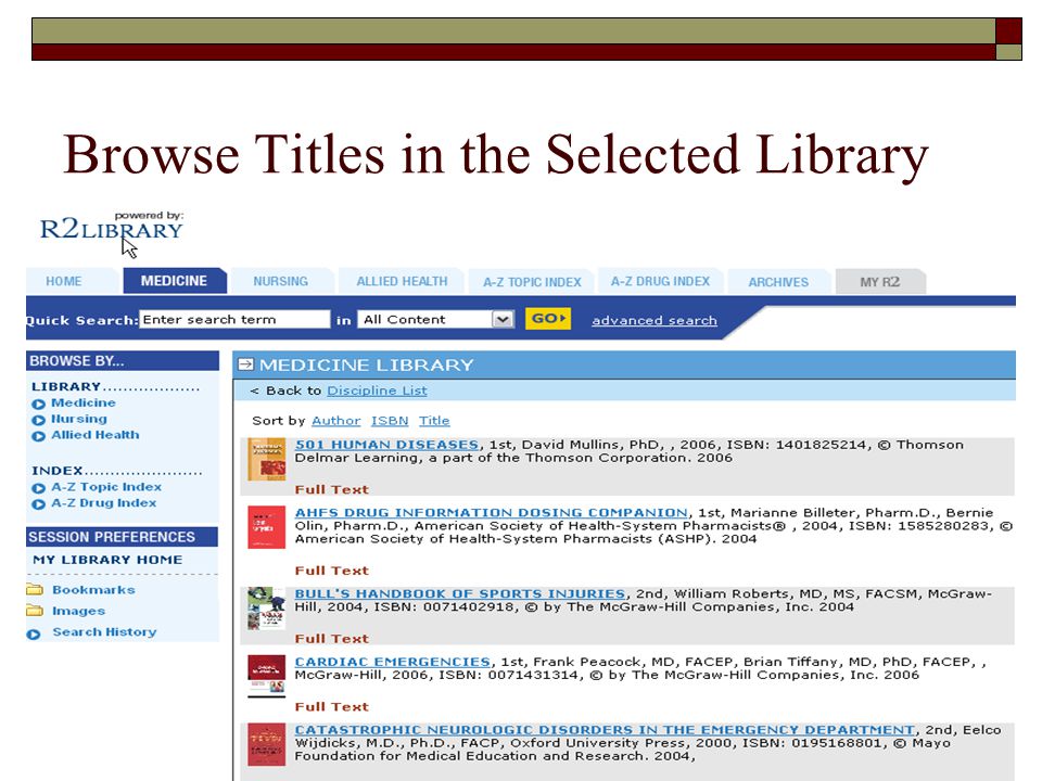 Browse Titles in the Selected Library