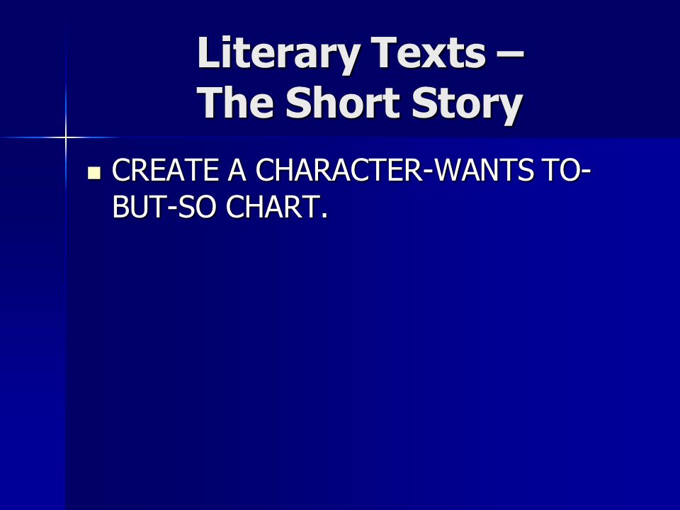Literary Texts – The Short Story CREATE A CHARACTER-WANTS TO- BUT-SO CHART.