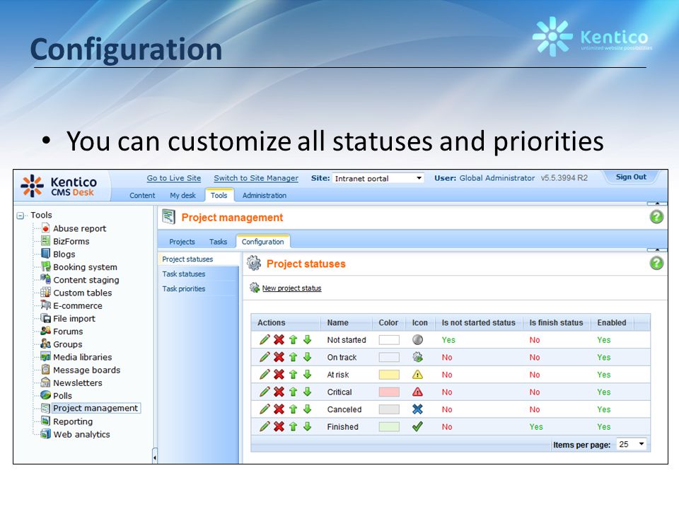 Configuration You can customize all statuses and priorities