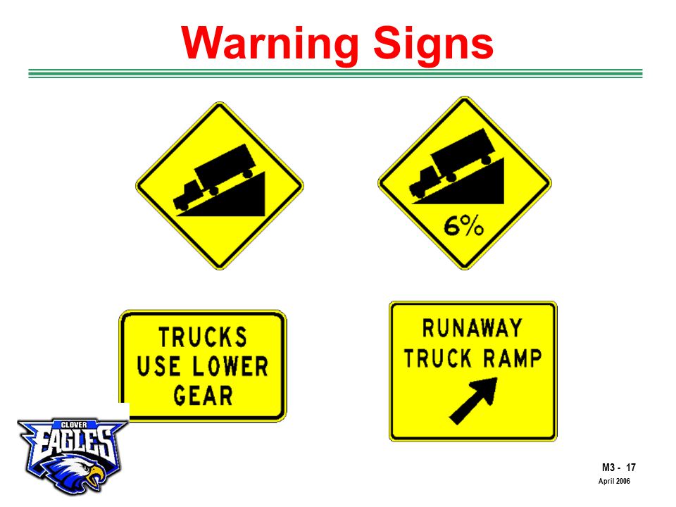 M The Road to Skilled Driving April 2006 Warning Signs