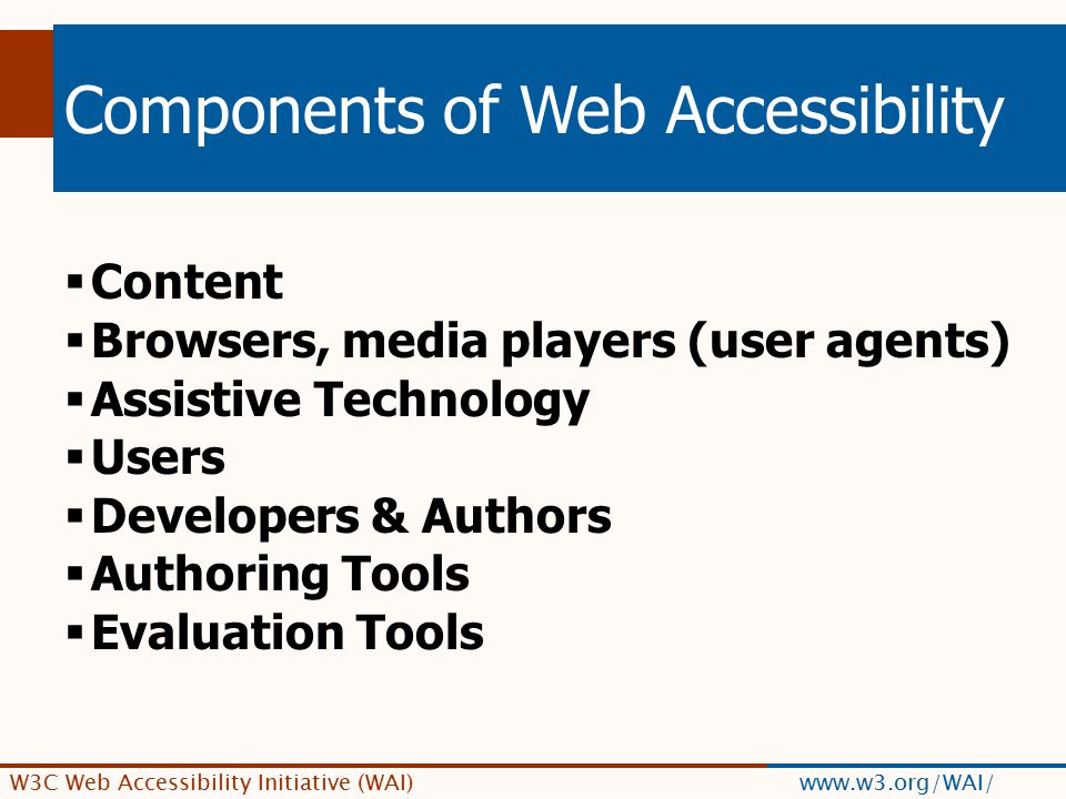 Jeanne Spellman W3C Web Accessibility Initiative (WAI) W3C/WAI Standards  for Creating and Displaying Accessible Web Content eAccessibility. - ppt  download