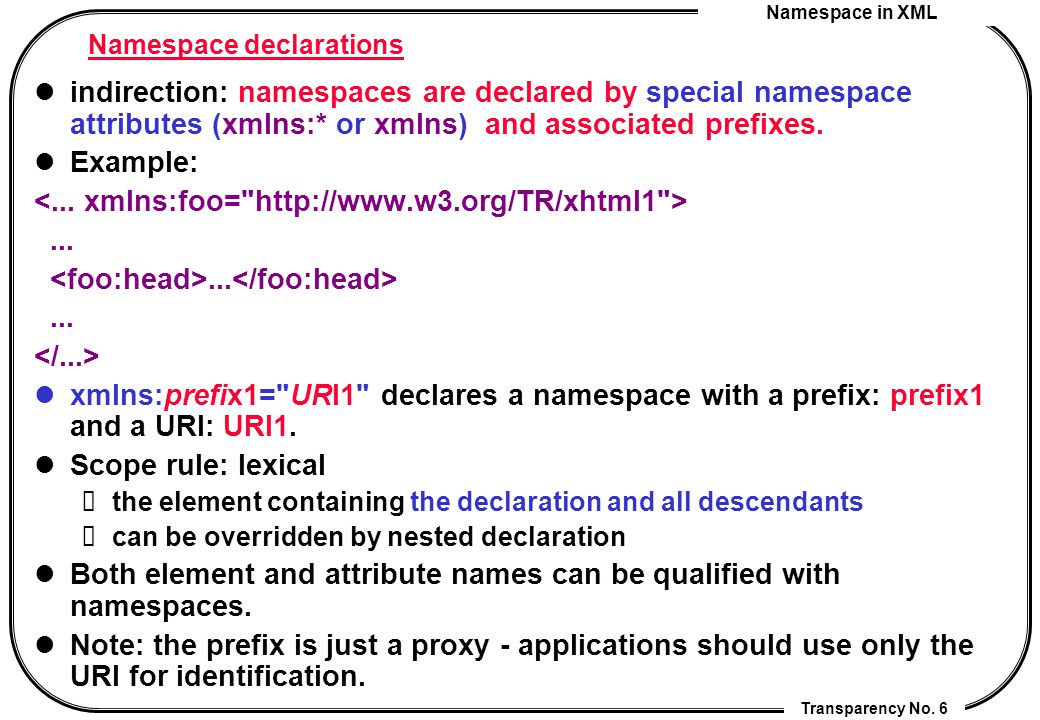 Namespace in XML Transparency No. 1 Namespace in XML Cheng-Chia Chen. - ppt  download