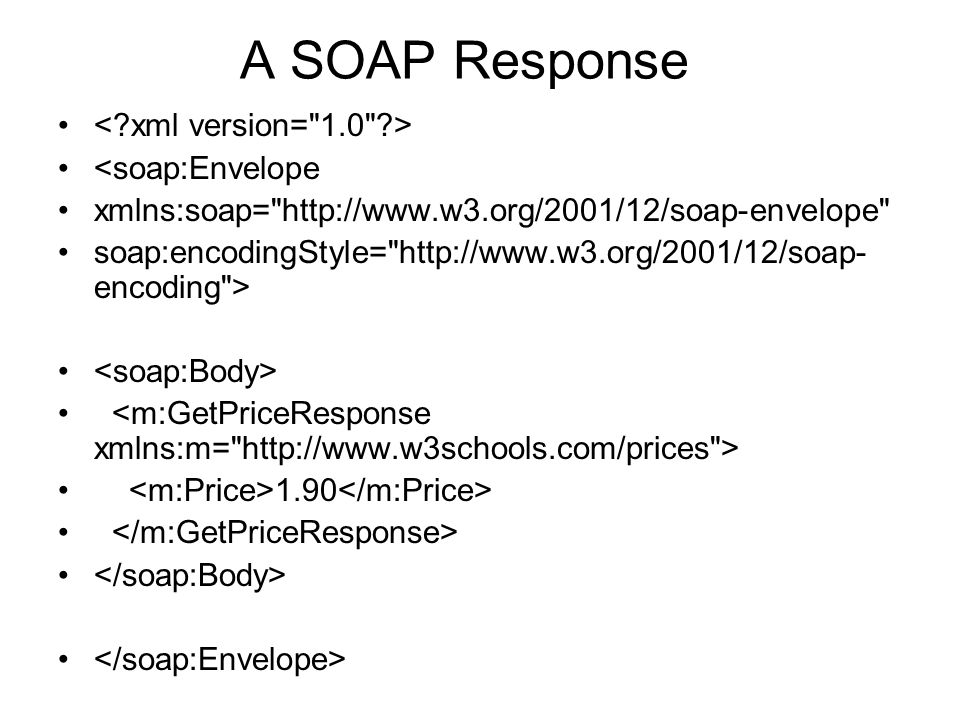 A SOAP Response <soap:Envelope xmlns:soap=   soap:encodingStyle=   encoding > 1.90