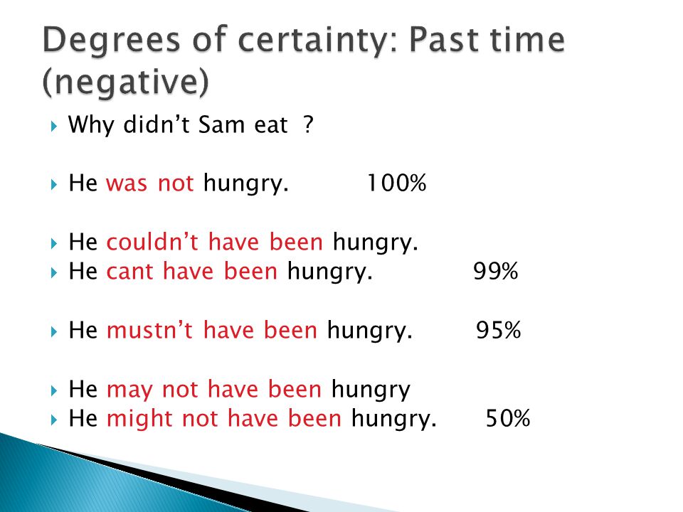  Why didn’t Sam eat .  He was not hungry. 100%  He couldn’t have been hungry.