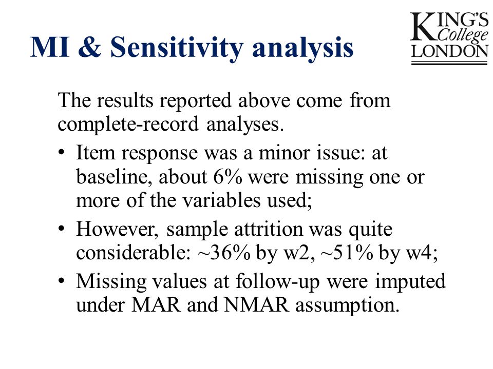 MI & Sensitivity analysis The results reported above come from complete-record analyses.