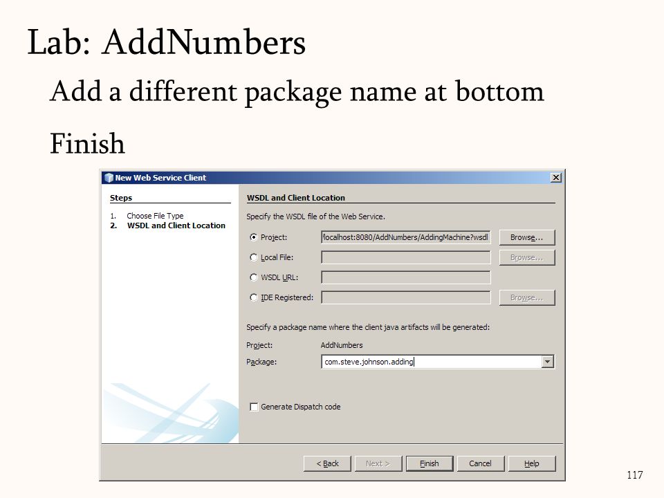 117 Add a different package name at bottom Finish Lab: AddNumbers