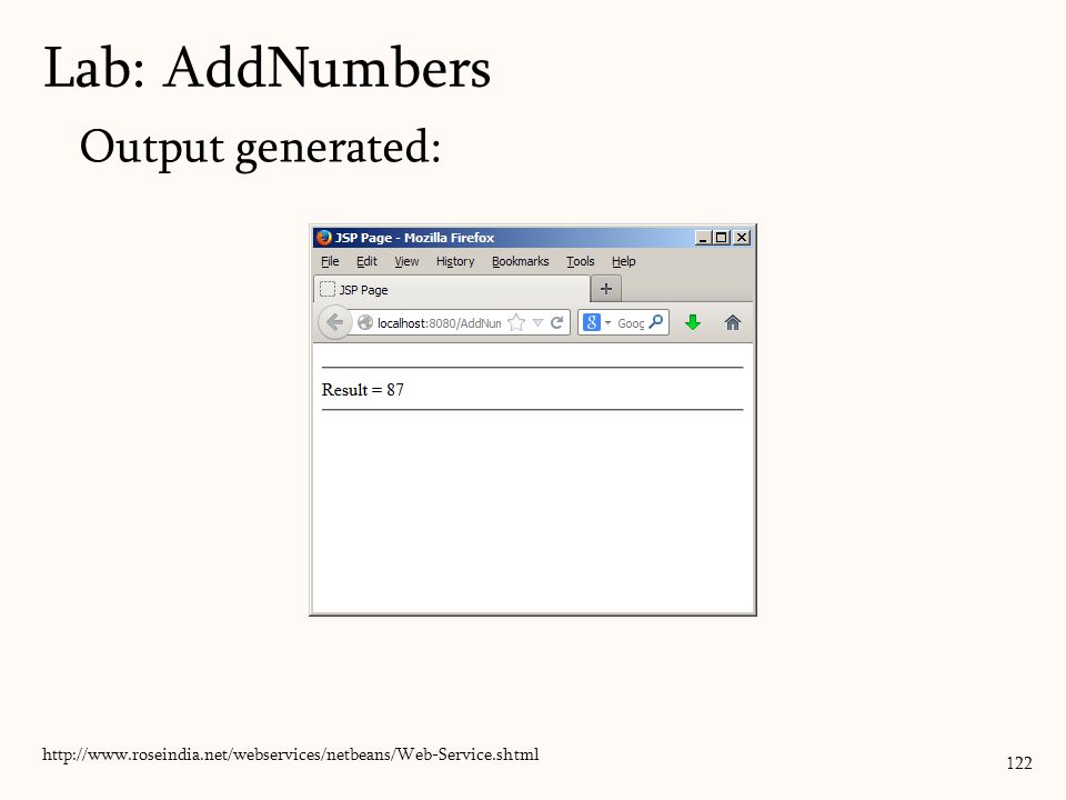 122 Output generated:   Lab: AddNumbers