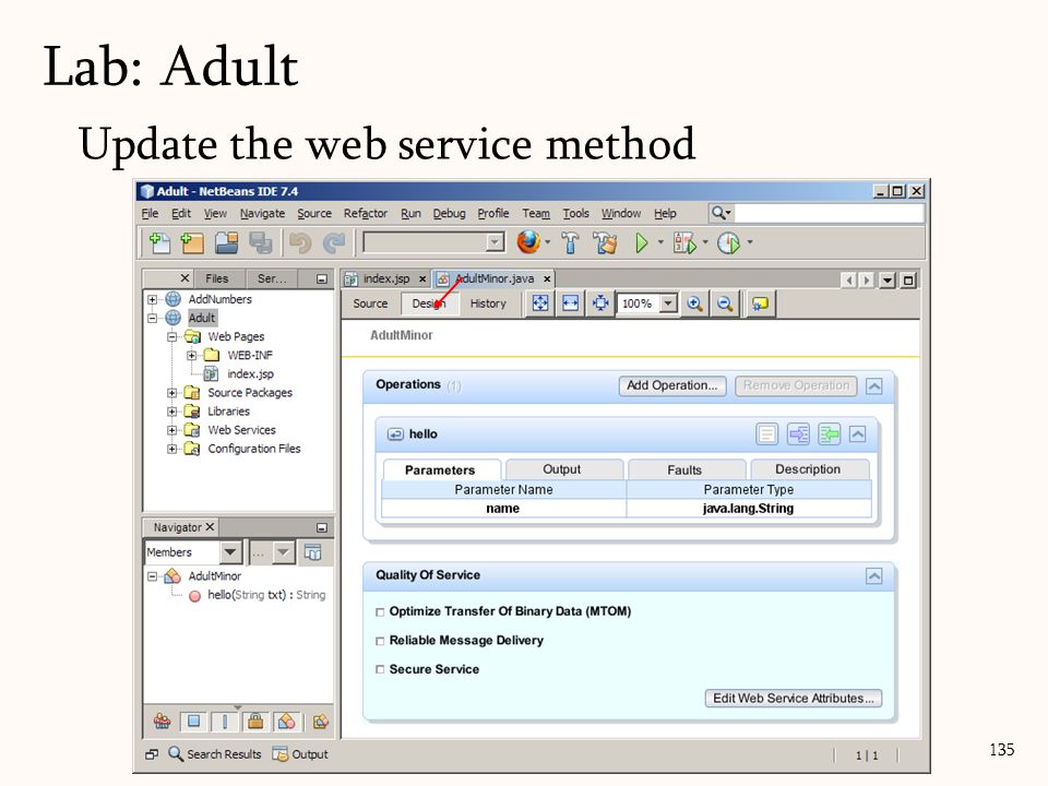 135 Update the web service method Lab: Adult