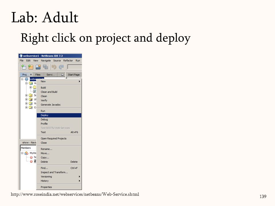139 Right click on project and deploy   Lab: Adult