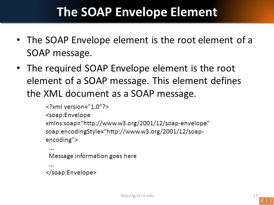 The SOAP Envelope Element The SOAP Envelope element is the root element of a SOAP message.