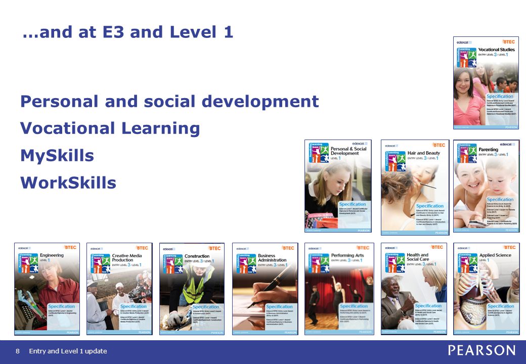 …and at E3 and Level 1 8 Personal and social development Vocational Learning MySkills WorkSkills Entry and Level 1 update