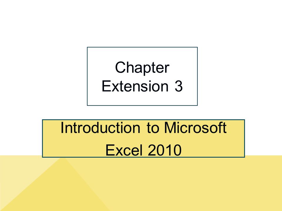 Introduction to Microsoft Excel 2010 Chapter Extension 3