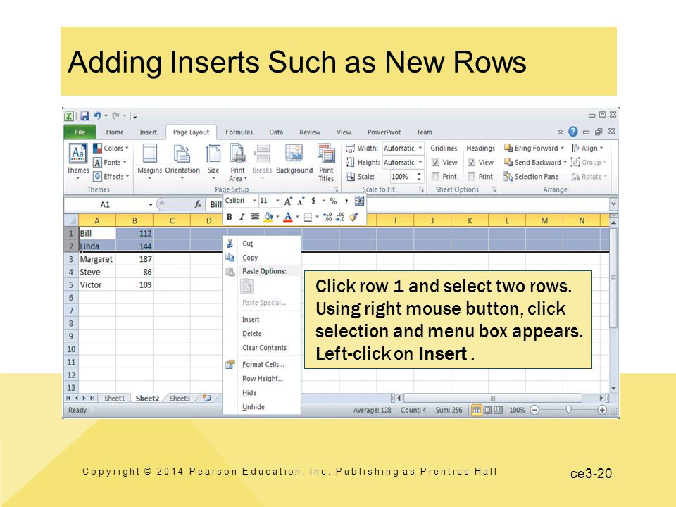 ce3-20 Adding Inserts Such as New Rows Copyright © 2014 Pearson Education, Inc.