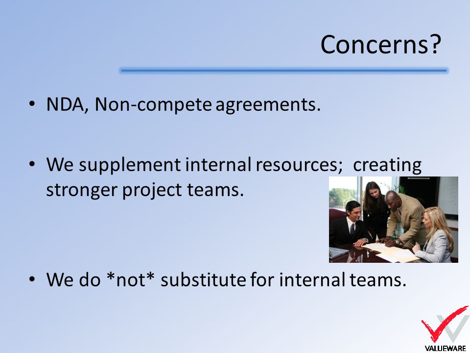 Concerns. NDA, Non-compete agreements.