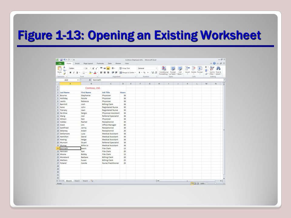 Figure 1-13: Opening an Existing Worksheet