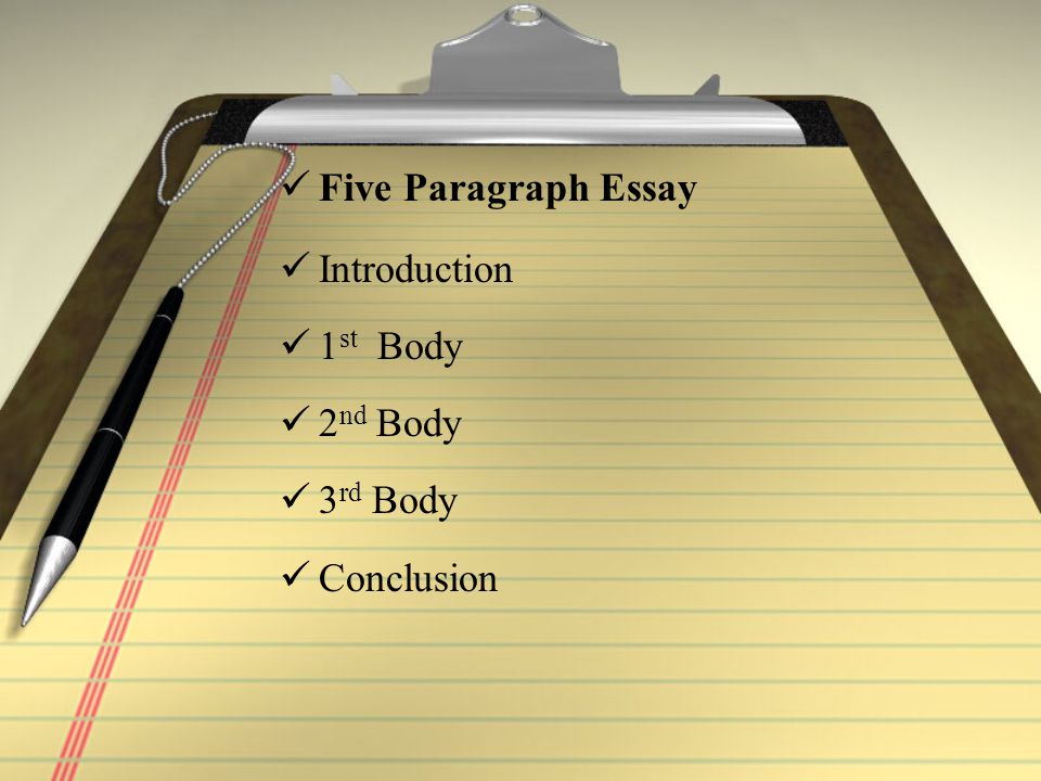 Five Paragraph Essay Introduction 1 st Body 2 nd Body 3 rd Body Conclusion