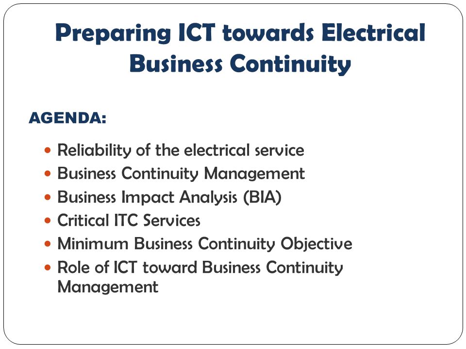 reliability of the electrical service business continuity management business impact analysis