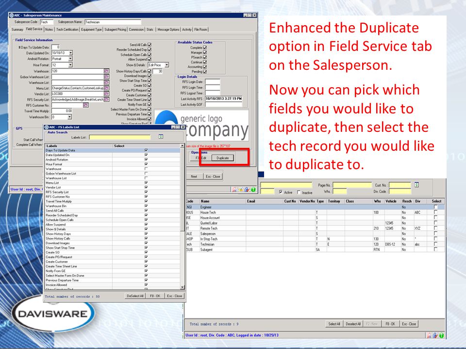 Enhanced the Duplicate option in Field Service tab on the Salesperson.