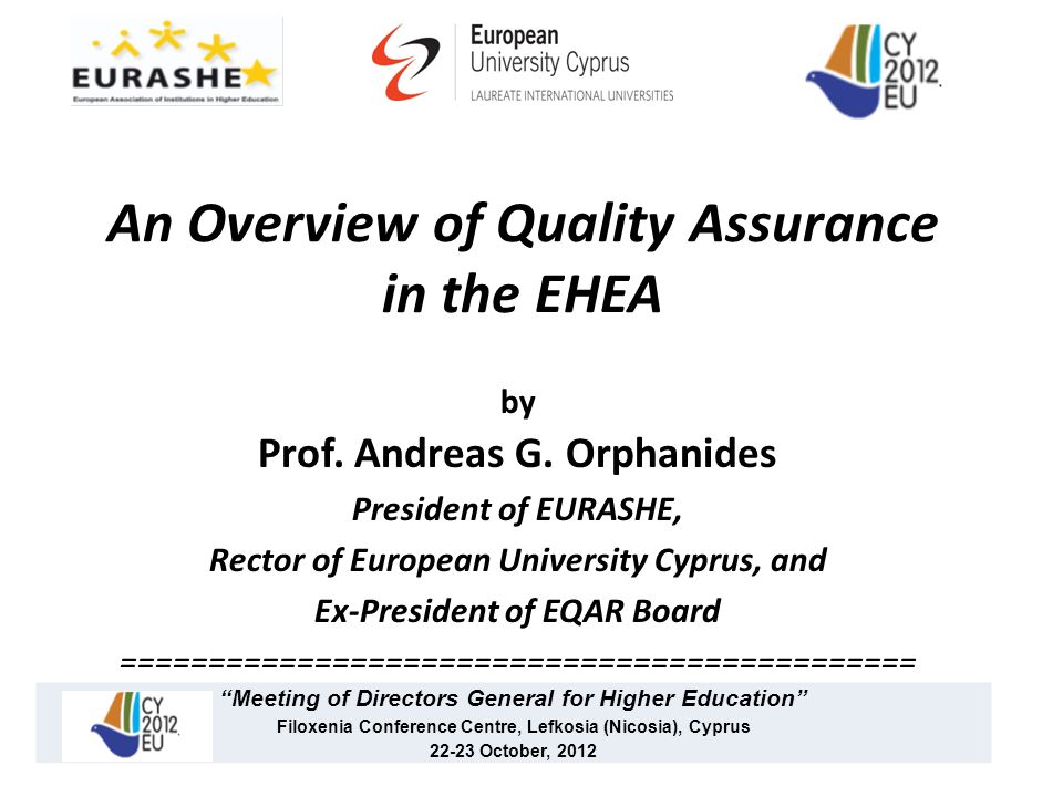 An Overview of Quality Assurance in the EHEA by Prof.