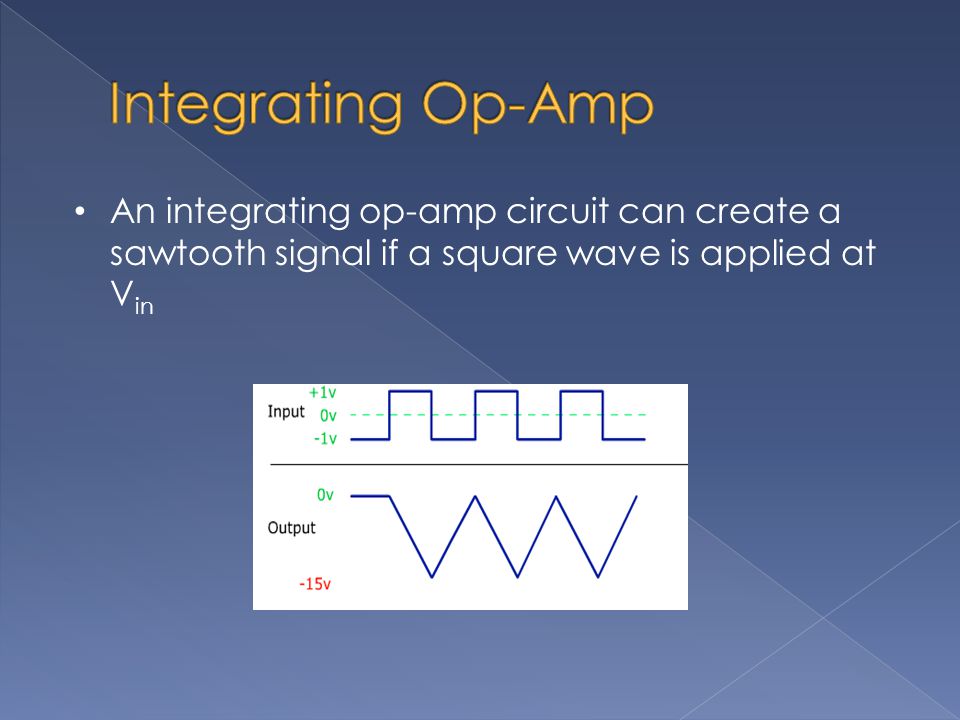An integrating op-amp circuit can create a sawtooth signal if a square wave is applied at V in
