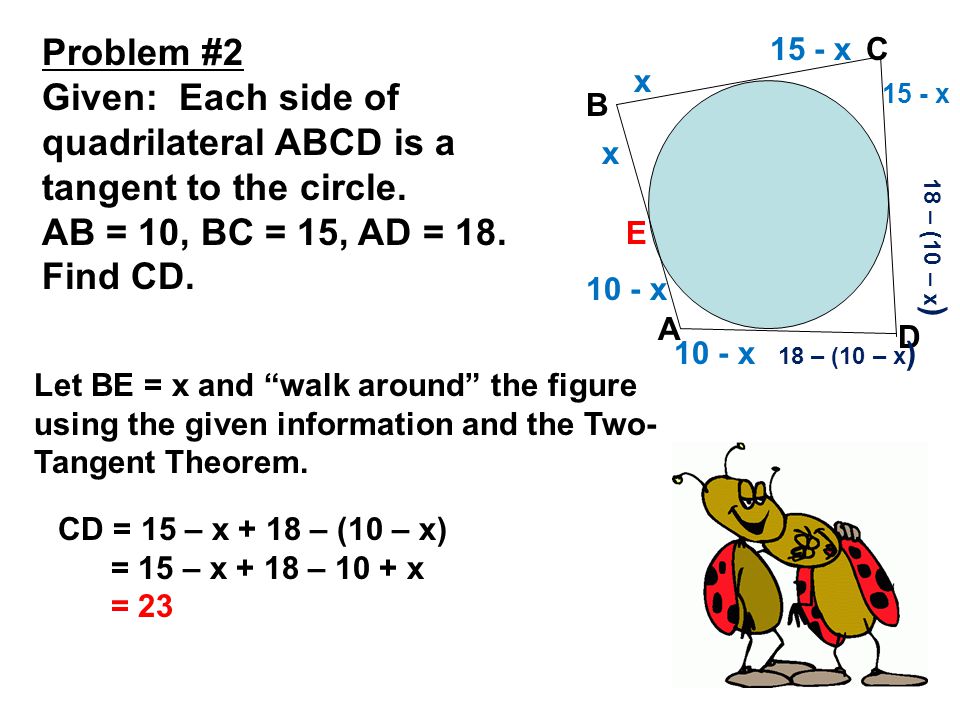 Problem #2 Given: Each side of quadrilateral ABCD is a tangent to the circle.
