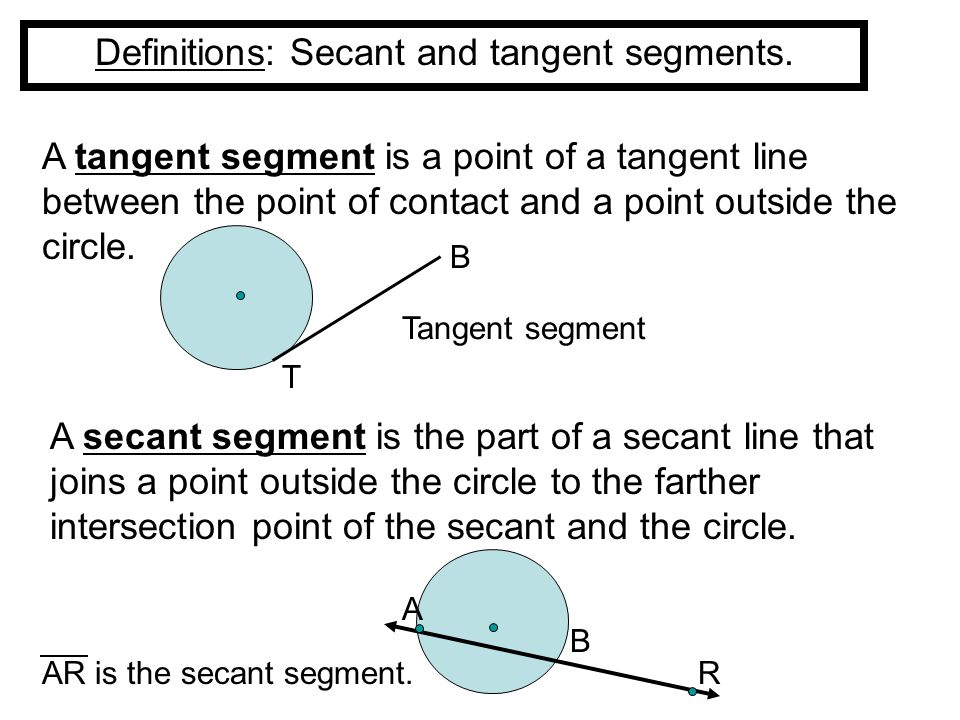 Definitions: Secant and tangent segments.