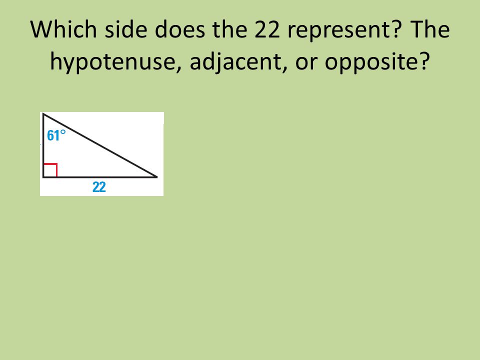 Which side does the 22 represent The hypotenuse, adjacent, or opposite
