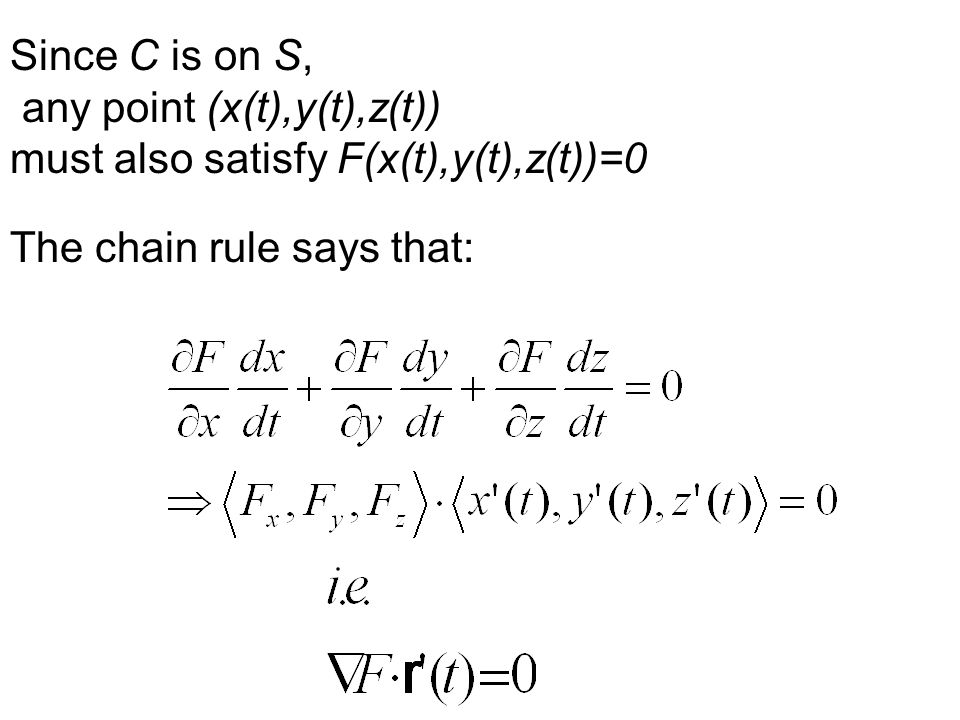 The Gradient As A Normal Vector Consider Z F X Y And Let F X Y Z F X Y Z Let P X 0 Y 0 Z 0 Be A Point On The Surface Of F X Y Z Let C Be Any