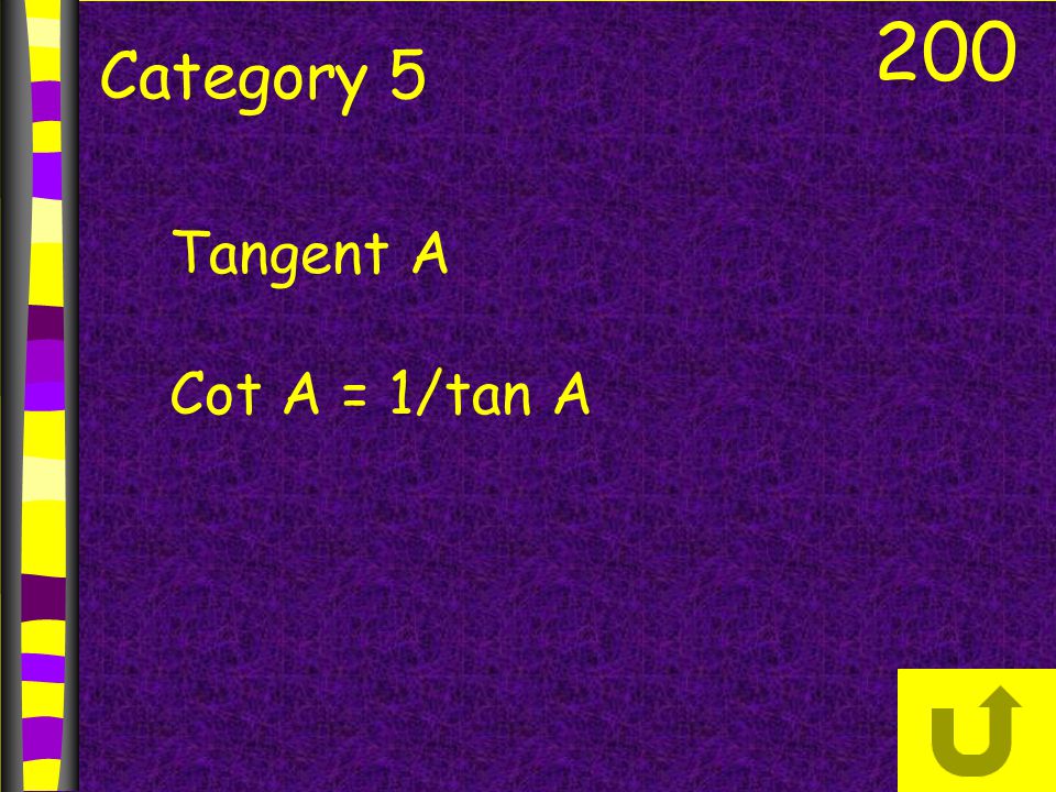 200 Category 5 Tangent A Cot A = 1/tan A