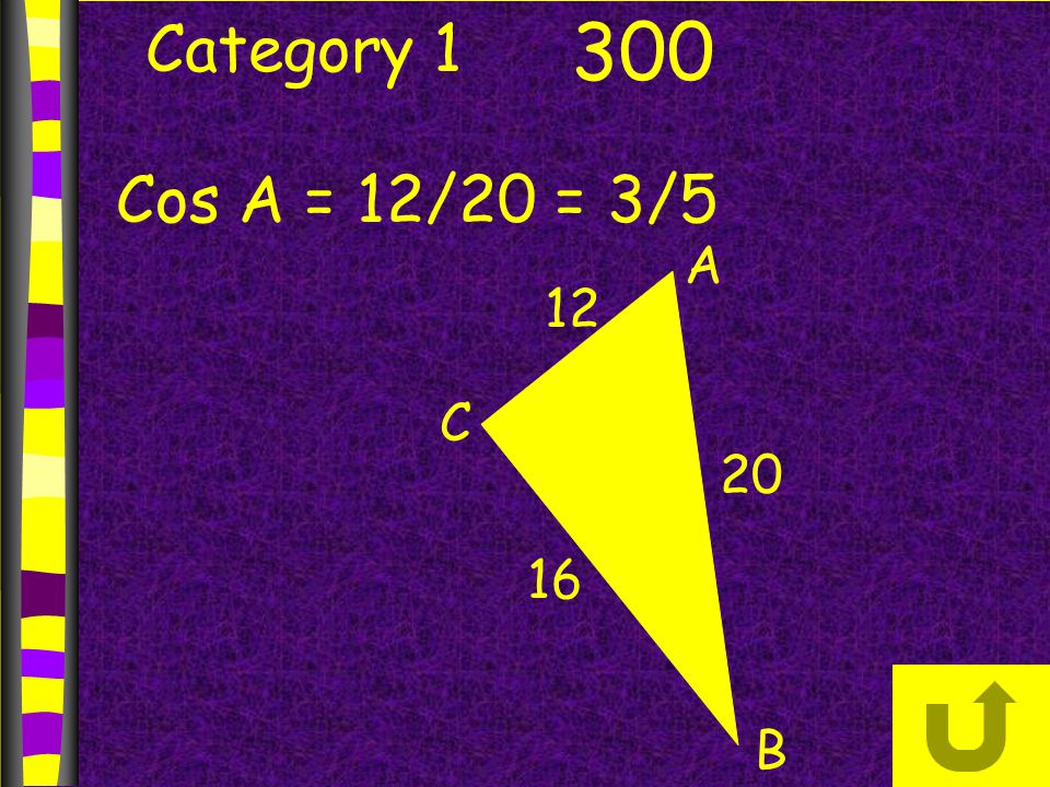 Category B A C Cos A = 12/20 = 3/5