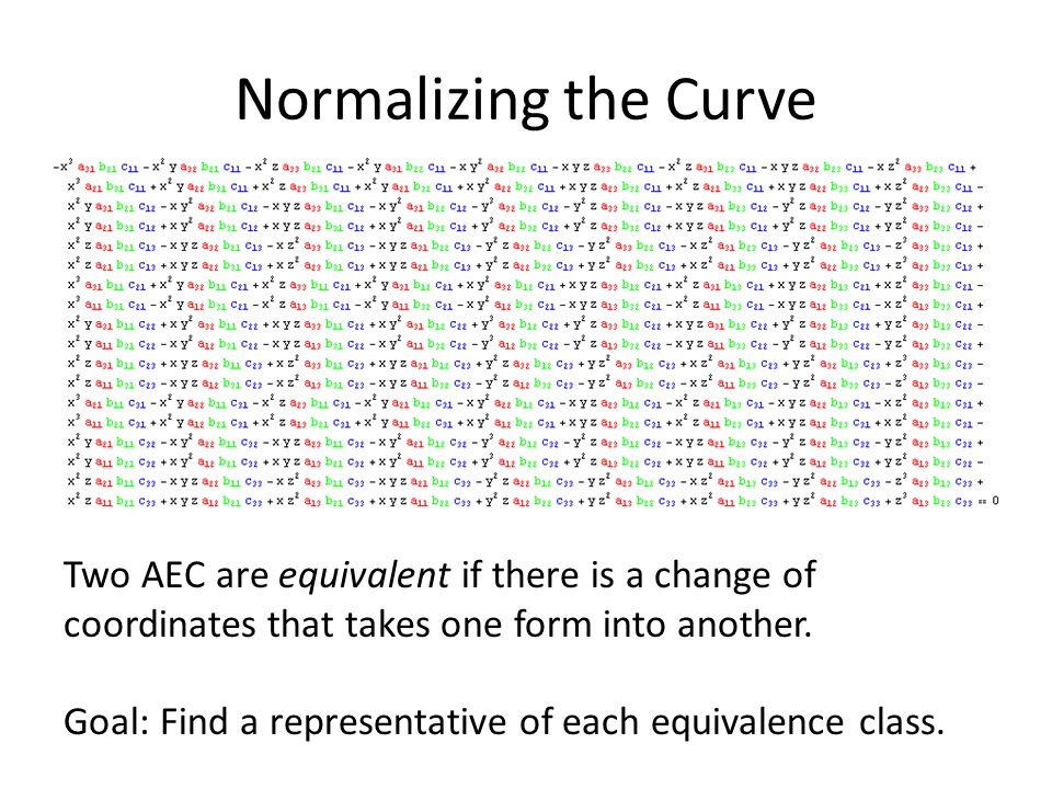 Normalizing the Curve Two AEC are equivalent if there is a change of coordinates that takes one form into another.