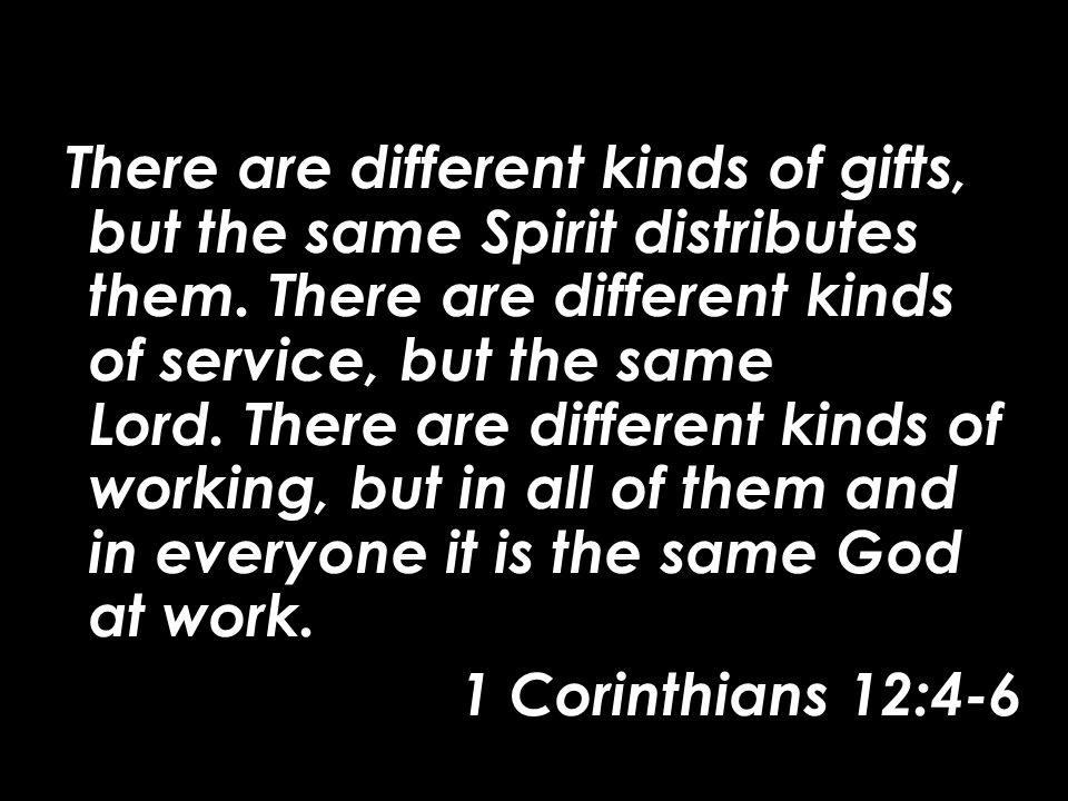 There are different kinds of gifts, but the same Spirit distributes them.
