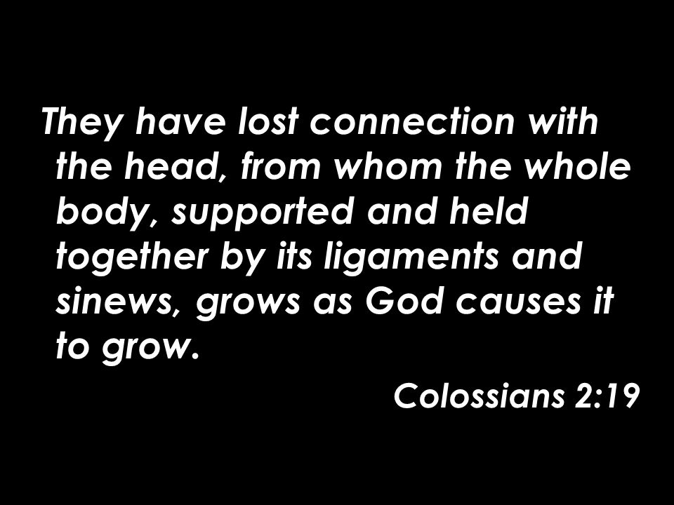 They have lost connection with the head, from whom the whole body, supported and held together by its ligaments and sinews, grows as God causes it to grow.