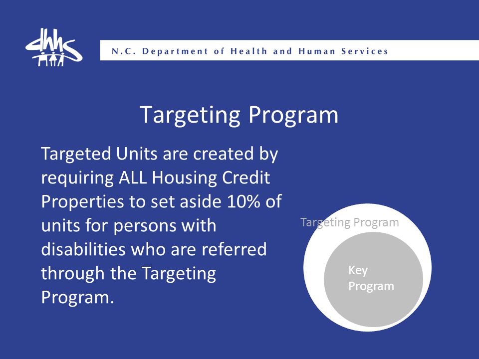 Targeting Program Targeted Units are created by requiring ALL Housing Credit Properties to set aside 10% of units for persons with disabilities who are referred through the Targeting Program.