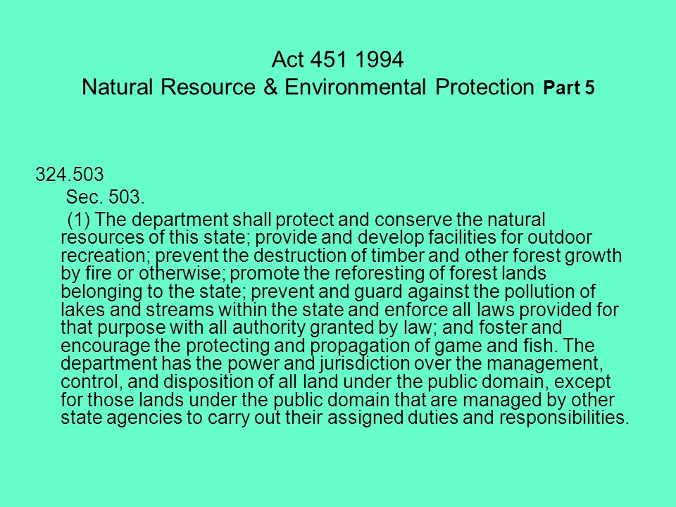 Act Natural Resource & Environmental Protection Part Sec.