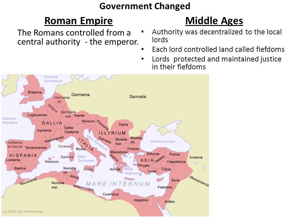 Government Changed Roman Empire The Romans controlled from a central authority - the emperor.
