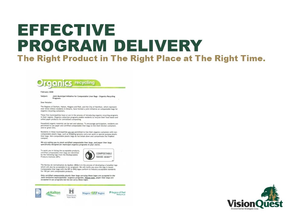 EFFECTIVE PROGRAM DELIVERY The Right Product in The Right Place at The Right Time.