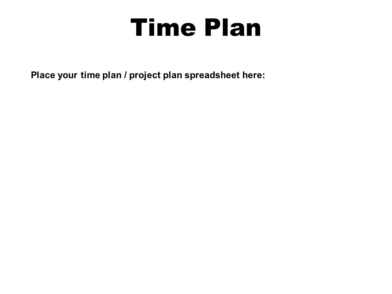 Time Plan Place your time plan / project plan spreadsheet here: