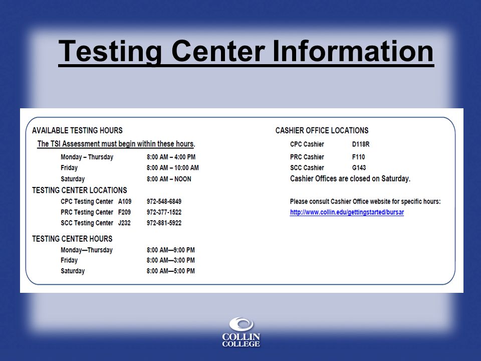 Testing Center Information