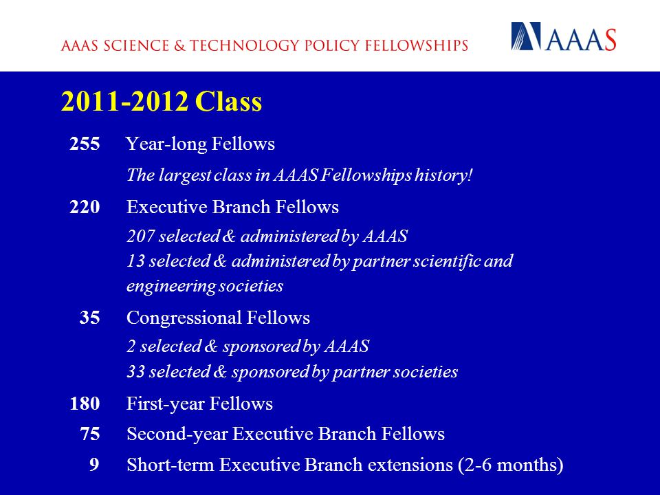 Class 255 Year-long Fellows The largest class in AAAS Fellowships history.